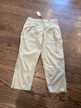 Pleated Khaki Chinos for Women in Light Beige